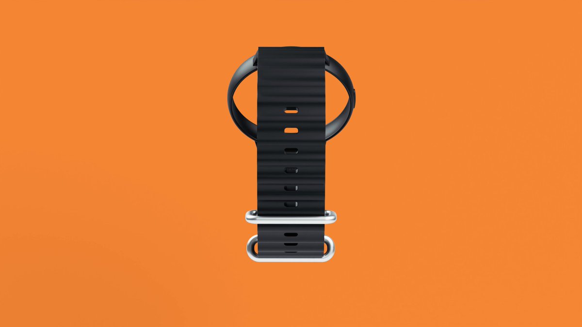 The image features a black watch band with silver buckles against an orange background. The watch face is not visible in this particular photo. The caption reads "There are hardware wallets, And then there is Suiball", which seems unrelated to the watchband or its position on the orange background.