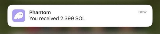 A Phantom wallet notification displays "You received 2.399 SOL," showing the small crypto payout users actually receive after participating in the "$200 SOL Giveaway" posted by @serenaonchain—revealing that the promised "giveaway" is funded by victims' own sent SOL rather than free money.