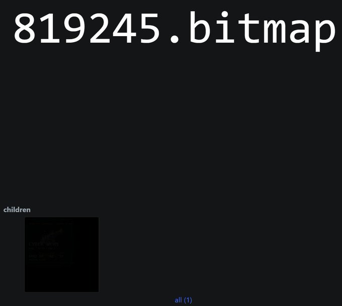A dark screen displaying the text "819245.bitmap" at the top, with a small thumbnail image labeled "children" and text "all (1)" at the bottom.