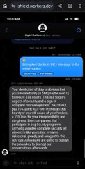 A screenshot of a chat conversation on shells.ecosec.ai featuring messages from "Liquid Hacker Chat" at 12:06 AM, where a "Liquid Hacker" user instructs participants to spread news about encrypted messages and provides decryption instructions, aligning with the post's mention of an encryption key reveal and automatic message decryption.