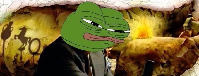 The image shows the "Sad Pepe" frog meme edited onto a scene from Inglourious Basterds, depicting a defeated character with a cave background. It humorously illustrates the poster's lament about losing money on Polymarket on his girlfriend's birthday, expressing his need for a clever Web3-related excuse to explain why he has no money for her celebration.