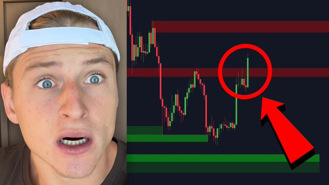 A man in a backwards white cap reacts with surprise next to a Bitcoin price chart highlighting a breakout with a red circle and arrow. The image serves as a thumbnail promoting his upcoming YouTube Live stream discussing the critical Bitcoin breakout and price targets.