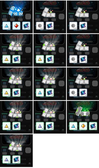 A grid of 13 game screenshots showing various icons and a mushroom-like structure.
