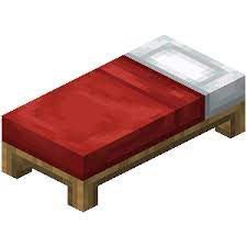 A pixel art depiction of a single bed with a red blanket and white pillow. The image humorously relates to the caption by implying they are replying to messages from bed, suggesting either laziness or being stuck at home.