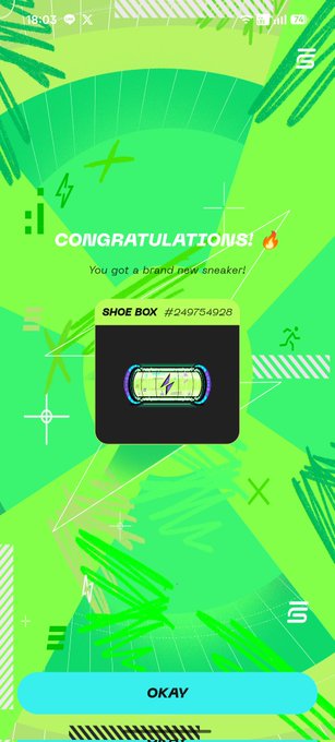 The image shows a phone screen displaying an app called "Shoe Box" with a green background, white text, and a black square containing a shoe box icon. The app has a rating of 4.5 stars out of 5.