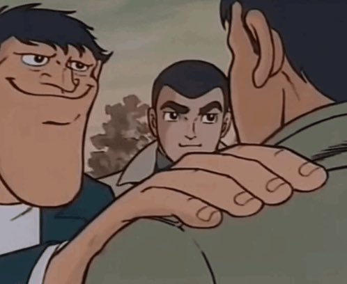 The image shows three anime characters from Fist of the North Star, with two menacing-looking men grinning while one places his hand on the shoulder of a third character seen from behind. The "Bridge back to sol bro" caption appears to reference the gesture of patting a shoulder, symbolizing reconciliation or a friendly bridge between people after conflict.
