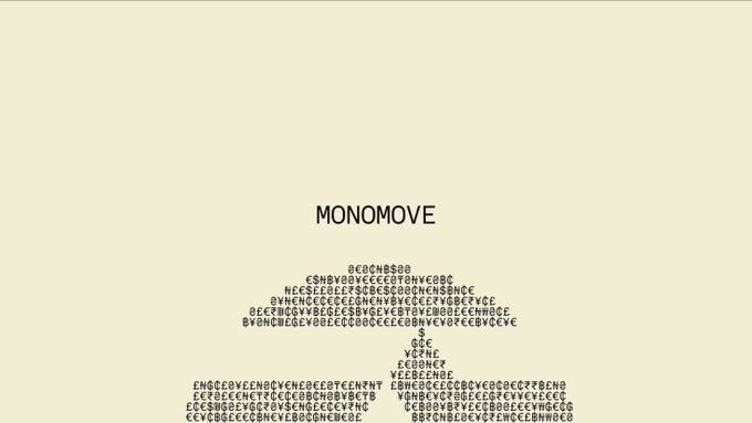 A pale yellow background featuring the text "MONOMOVE" above a diamond shape created from various alphabetic characters.