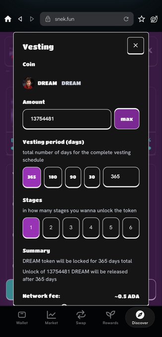 The image presents a phone screen displaying the time, which is currently at around 10:34 am (or 1:34 pm). The person has just vested for a dream token that was released two days ago, worth $29M. They have received notifications about how to access their dream token, and it appears to be available for download from their dream email address.
