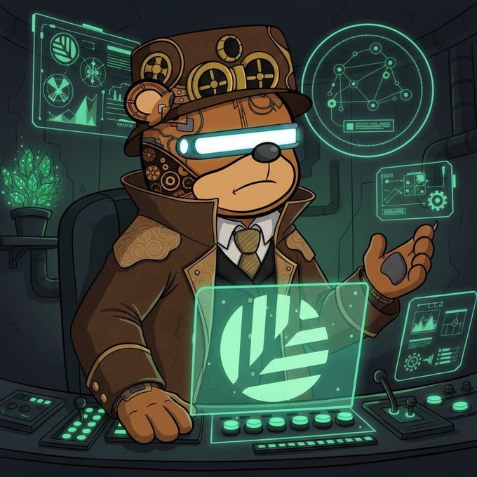 The image features a cartoon bear wearing a hat, coat, and tie, sitting at a desk with a computer monitor displaying a green circle logo. The bear appears to be working or studying something on the screen. In the background, there are several other elements that contribute to the overall scene, such as a keyboard, mouse, and potted plant.

The post mentions an app deployment flow and talks about the importance of maintaining control over fees and rules for users. The bear's attire and the presence of a computer monitor suggest that this could be related to a business or project involving technology, possibly a company developing or managing software applications.