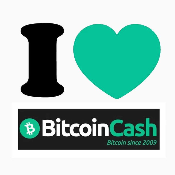 A simple graphic displaying a black 'I', a teal heart, and the Bitcoin Cash logo with the tagline 'Bitcoin since 2009'.