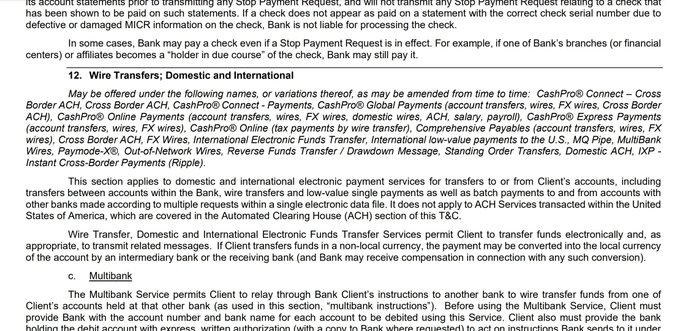 The image shows a document that outlines the various types of payments that Bank of America offers for international transactions. The document specifically mentions "Instant Cross-Border Payments" as one of its payment services, along with other traditional banking methods such as ACH, Wire Transfers, FX Wires, and International. This information is relevant to the post because it provides context about the different payment options available through Bank of America for international transactions.