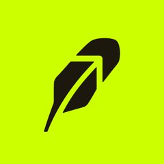 A stylized black feather or leaf logo is centered on a bright lime-green background, serving as an icon for the post discussing a 14-minute stall in block production on Robinhood Chain.