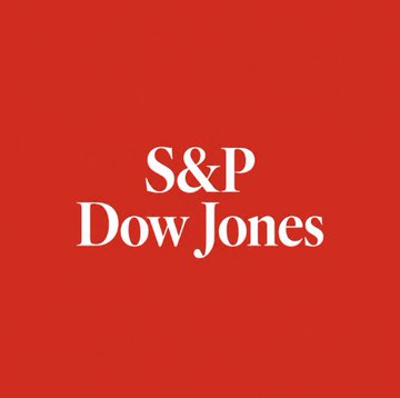 The image displays the S&P Dow Jones logo in white serif text on a solid red background. It relates to the post by visually representing S&P Dow Jones as it launches a new crypto index featuring major digital assets including Ethereum ($ETH), BNB, Solana ($SOL), TRON ($TRX), and Hyperliquid ($HYPE).