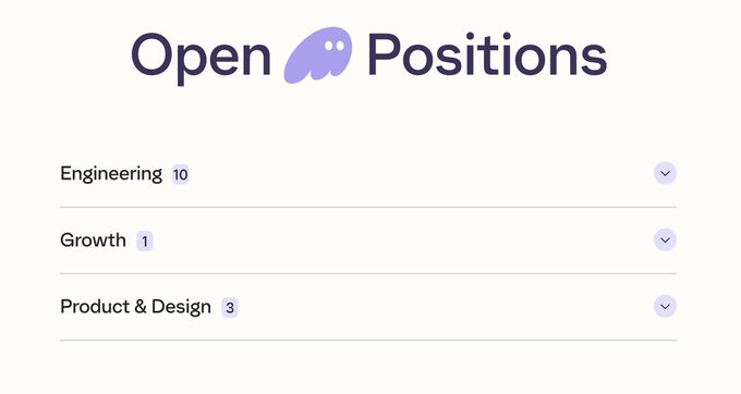 The image shows a careers page titled "Open Positions" listing job categories at Phantom, with Engineering (10), Growth (1), and Product & Design (3) roles available. It visually complements the post by highlighting that the company has multiple open positions across these teams, including the Frontend Engineer roles mentioned.