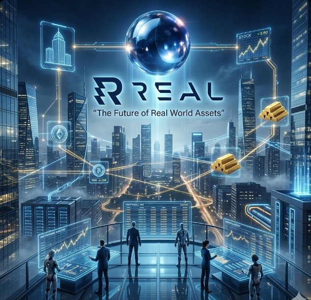 The image features a group of people standing in front of a city skyline, with buildings that appear to be made of glass or have a futuristic design. The caption for the image reads "Rise And Shine, Fam! Crypto has spent years proving one thing: Blockchains can move value fast but what actual value will move onchain?". This statement is related to the post about Real World Assets (RWA) and how it impacts the crypto world.