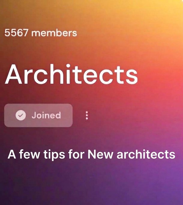 A screenshot of an "Architects" group showing 5,567 members, with a "Joined" button indicating the user is now a member, captioned "A few tips for New architects," visually welcoming the new Arc Architects members mentioned in the post about H2 priorities focused on DeFi discovery and Circle platform products.