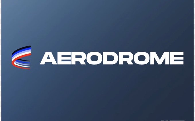 The image displays the Aerodrome logo and name in white text against a dark blue background. This relates to the post's discussion about Aerodrome as a cryptocurrency investment pick, with the visual serving as a brand reference for the protocol being mentioned as the author's chosen "all-in" investment decision.