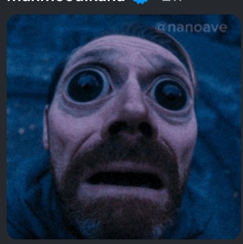 A surreal, edited image with the watermark '@nanoave' showing a face with exaggeratedly large, cartoonish eyes against a dark blue background.