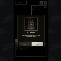 Screenshot of an NFT reward claim modal showing 'Your next RFT Rewards have arrived! Take your tokens now!' with Gator and Claim buttons.