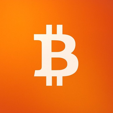 A white Bitcoin symbol is displayed on an orange gradient background.