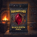 The image displays a digital collectible or NFT card titled "RUGHATCHER" prominently at the top, with a striking black dragon's head featured centrally on a fiery red-orange background. Below the dragon illustration, a label reads "BLOCKCHAIN PACK," reinforcing the post's theme of an on-chain crafting economy. The card appears to be displayed against a dark, moody backdrop of stone walls with warm lantern lighting, creating an immersive fantasy atmosphere. This visual ties directly to the post's announcement about "RugHatchersV1" and the upcoming "V2" expansion, representing the evolution from a single collectible series to a more comprehensive blockchain-based crafting system.