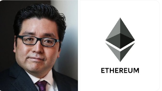 In this image, there's a man wearing glasses standing next to a sign that says "Ethereum" with an image of a black and white symbol resembling an Ethash shape. The caption states that Tom Lee has just bought another cryptocurrency worth approximately $213M. This demonstrates the significant impact of Bitcoin and Ethereum on the financial landscape as they are considered among the largest weekly transactions for Etherash in market history.