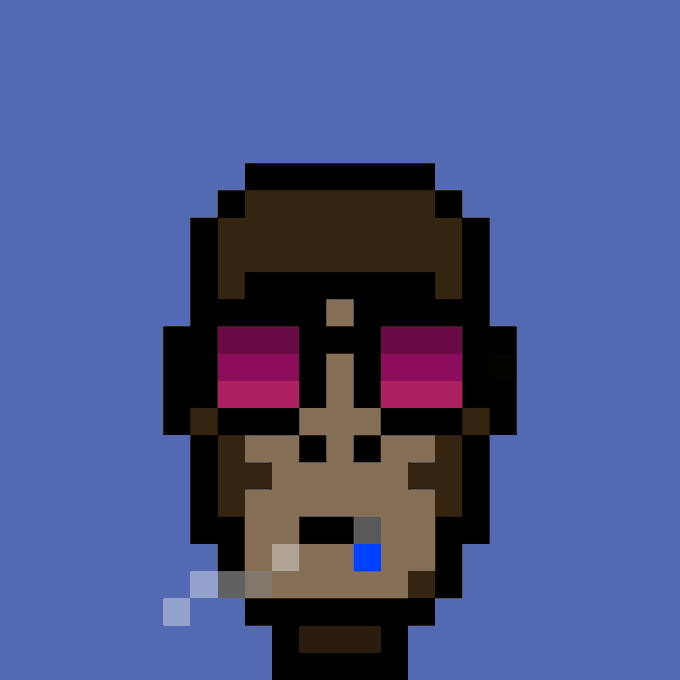 A pixel art character with dark hair, purple sunglasses, and a cigarette dangling from its mouth appears against a blue background. The "PitBoy" character fits the meme's theme, visually representing the laid-back, irreverent style associated with holding the $DERP token.