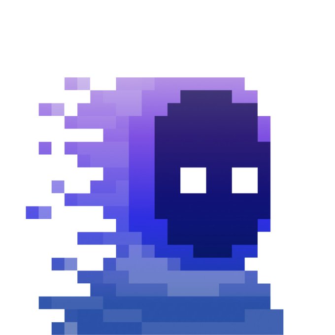 A pixel art hooded figure in purple and blue with a fragmented, dissolving left side and glowing white eyes, reflecting the cryptic "shielded" identity of user @tonymargarit on the ZEC (Zcash) network, code-named LUMINARY_010.