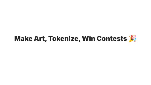 The image features a white background with black text that reads "Make Art, tokenize, win contests" at the top of the screen. Below this, there's an image of a colorful party hat. The caption below the image states "This new pixel art tool on Base is actually fun, fully on-chain storage + weekly USDC contests".