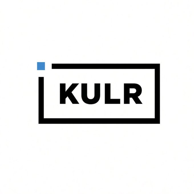 The image displays the KULR logo, featuring the bold black text "KULR" inside a rectangular black frame with a small blue square accent in the upper-left corner. This branding corresponds to KULR Technology Group ($KULR), the company that recently disclosed selling its remaining 764 BTC holdings for approximately $58.6 million at a weighted average price of ~$76,633, fully exiting its bitcoin position.