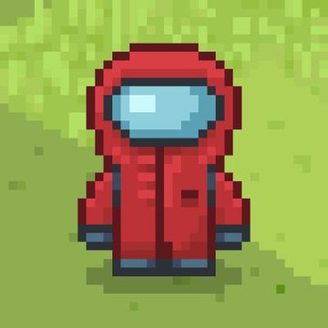 A pixel art Among Us crewmate character in a red spacesuit with a light blue visor stands on a green background, symbolizing the post's theme of betrayal and loss, as the author expresses frustration over being scammed out of $1000 by a project founder who sold 355 $SOL worth of presale tokens.
