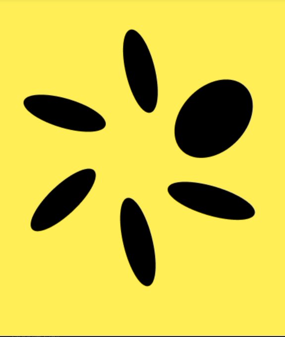 A bright yellow background features a black asterisk-like symbol made of six teardrop-shaped petals radiating around a solid black oval, visually echoing the Algorand logo referenced in the post about staking ALGO in the Pera Wallet.