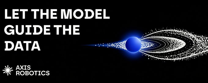 A promotional graphic for Axis Robotics displays the text "LET THE MODEL GUIDE THE DATA" next to an image of a blue orb with a glowing particle trail.