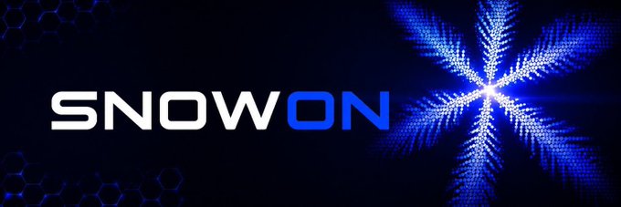 A digital banner with the text 'SNOWON' in bold white and blue letters against a dark background with a glowing blue snowflake design.