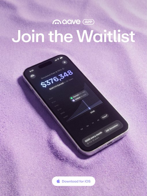 A promotional image for the "moove APP" featuring the text "Join the Waitlist," showing an iPhone displaying a DeFi interface with projections of $247,111 earned in 20 years through earned $15,095 and added $1,500 metrics, set against a purple textured background with a "Download for iOS" button at the bottom, illustrating the "DeFi for everyone" message by making complex financial projections accessible through a sleek mobile app.