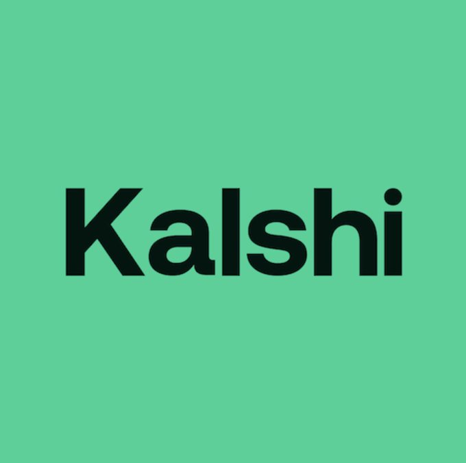 The image shows the Kalshi logo, featuring the word "Kalshi" in black bold text centered on a bright mint green background. This relates to the post as it represents the US-regulated prediction market platform at the center of the CFTC's examination over alleged wash trading to inflate ether perp futures volume.