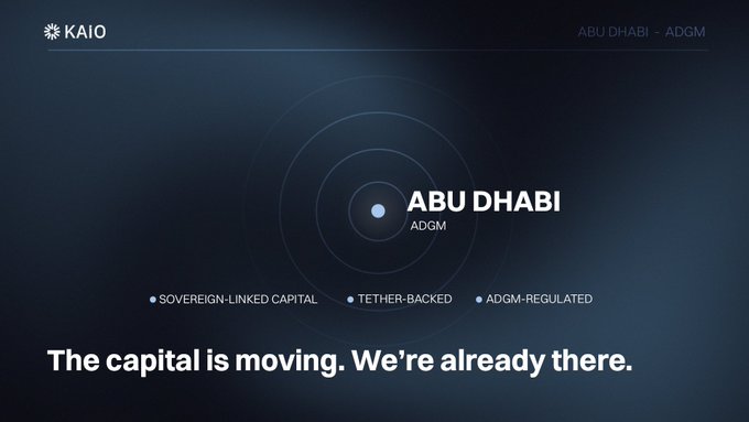 The image shows a website for Abu Dhabi's ADGM (Abu Dhabi Government Mortgage Fund) that is promoting tokenised private markets, specifically focusing on Sovereign-linked capital and Tether. The text on the page indicates that the capital is moving, and we're already there. This implies that the fund has been active in this market since its launch.