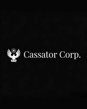 A black t-shirt or fabric featuring the white logo and text for "Cassator Corp." alongside a stylized skull with wings emblem.