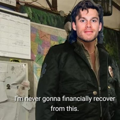 In the image, a man wearing a black jacket stands next to a calendar that reads "October 15th". He has short brown hair, which gives him a cool, hipster look. The context of this scene appears to be related to investing in Bitcoin or cryptocurrency as evidenced by the statement "Me, 100% invested in bitcoin". This suggests that the man is actively involved and knowledgeable about Bitcoin, as he uses it as a way of life, as indicated in his jacket's design or description.