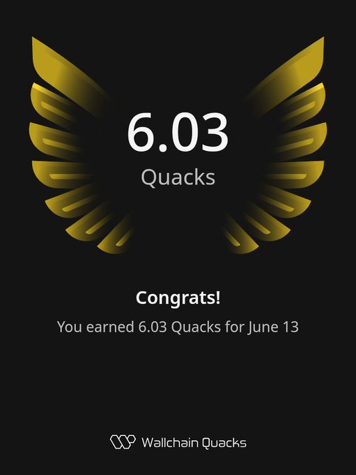 The image features a poster with an illustration of a bird's wing, displaying the number "6.03 Quacks" above it. This indicates that the user has earned 6.03 Quacks for their Quack Streak. The poster also includes a message congratulating the user on their achievement and encouraging them to continue using the platform.