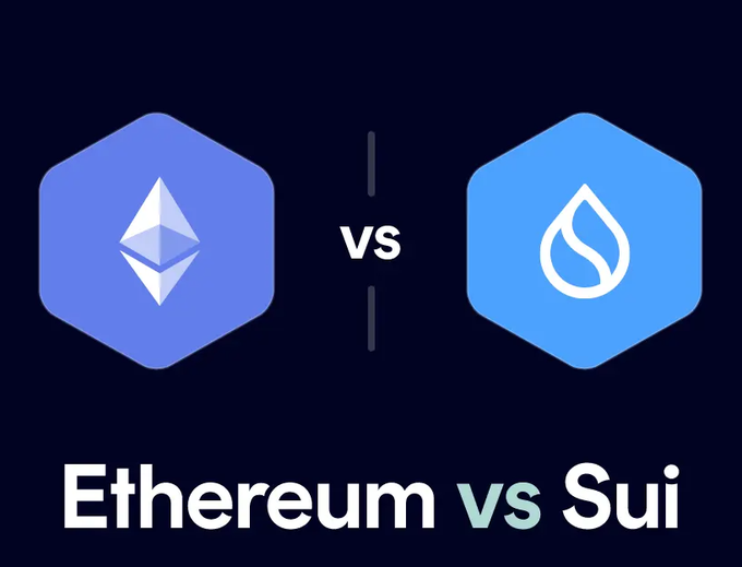 Etherium and Sui logos are displayed against a dark blue background, with the text "Etherium vs Sui" below them.