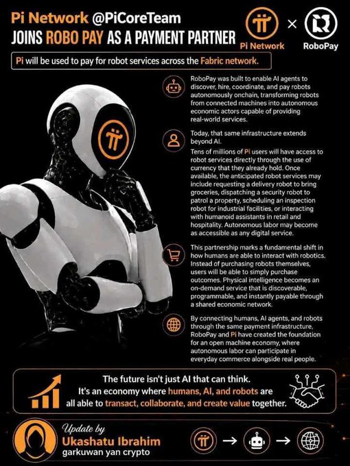 Pi Network joins RoboPay as a payment partner, with Pi being used to pay for robot services across the Fabric network.