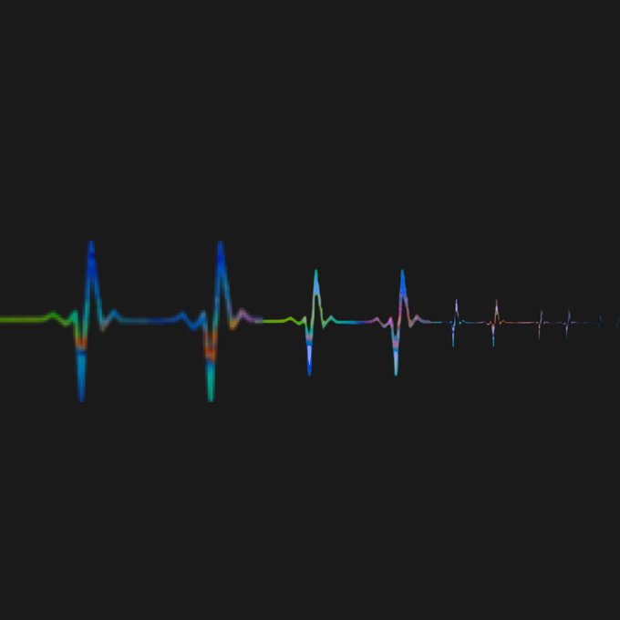 A colorful, stylized electrocardiogram (ECG) waveform pulses across a black background, with each heartbeat spike rendered in vibrant rainbow hues and gradually diminishing in amplitude from left to right.

The image serves as a visual metaphor for the artist's emotional journey—the "heartbeat" of their artistic passion—vivid and strong at the start (creating, minting, listing) but fading as it encounters the harsh reality of struggling to make sales.