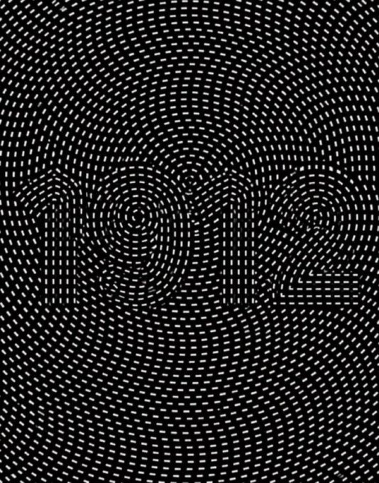 An optical illusion featuring a pattern of white dashed lines on a black background creates the hidden appearance of the word 'alive' in the center.