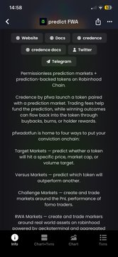 The image shows a webpage about the token $PFWA (predict FWA), describing features like permissionless prediction markets, target markets for influencers, and a chain called "Onchain" that helps fund creators who arrange outcomes from betting results. The accompanying post suggests $PFWA has similar early-stage potential to $PRISM, noting that $PRISM pumped from under $1M to $20M in 1.5 months, implying $PFWA could follow once major influencers discover it.