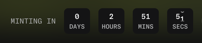 A dark-themed countdown timer displays "MINTING IN 0 DAYS 2 HOURS 51 MINS 51 SECS," corresponding to the post's urgency about the final 3 hours remaining before the Dead Pepe (9942) NFT mint.