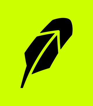 A minimalist logo featuring a black geometric feather or arrow design on a bright yellow-green background.