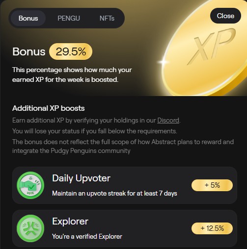 XP-boosted bonus page on a website, featuring XP coins and XP rewards for XP verification and XP earning.
