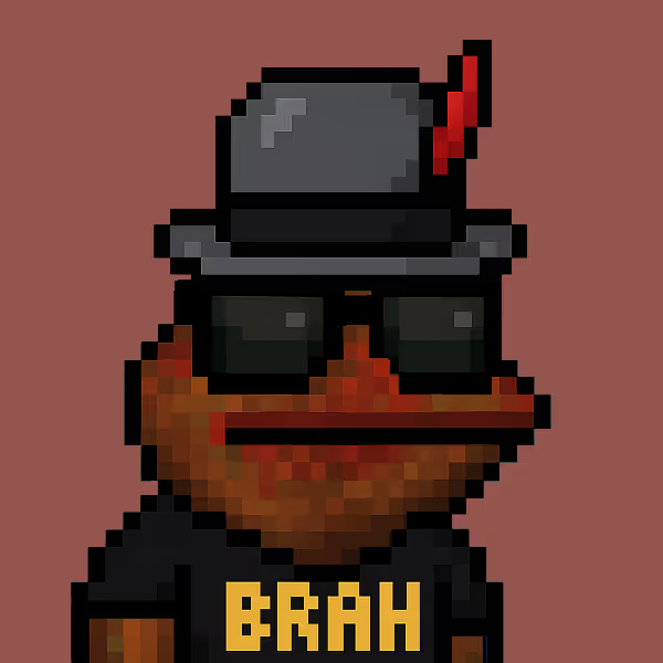 A pixel art image of a character wearing sunglasses and a hat with the text "BRAH" displayed at the bottom in yellow letters.