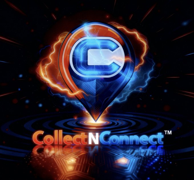 Vibrant 3D logo graphic for 'CollectNConnect™' featuring a glowing blue and red circular emblem with lightning effects on a dark background.